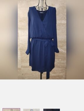 Classic Navy Long Sleeve V-Neck Tie-Waist Dress